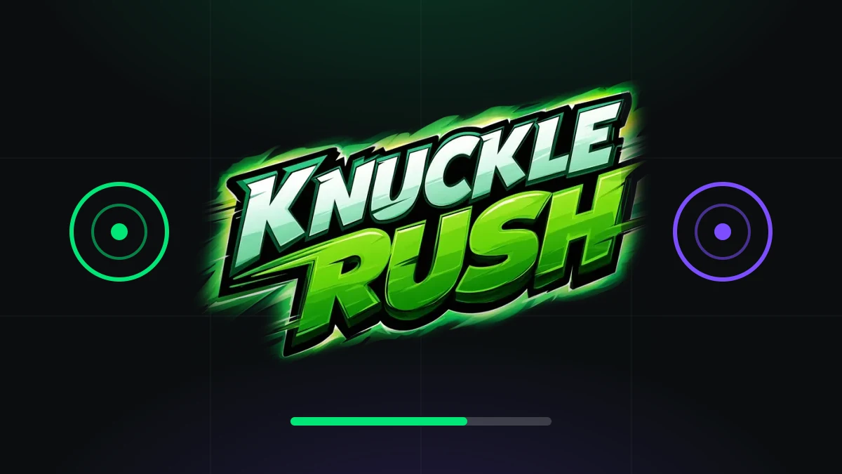 Knuckle Rush – das Kamera-Reaktionsspiel für Boxer: offizielles Spiel-Logo mit Trefferzielen und Reaktionszeit-Balken